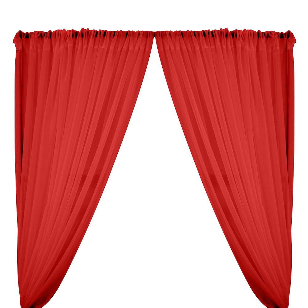 Sheer Voile Rod Pocket Curtains - Red