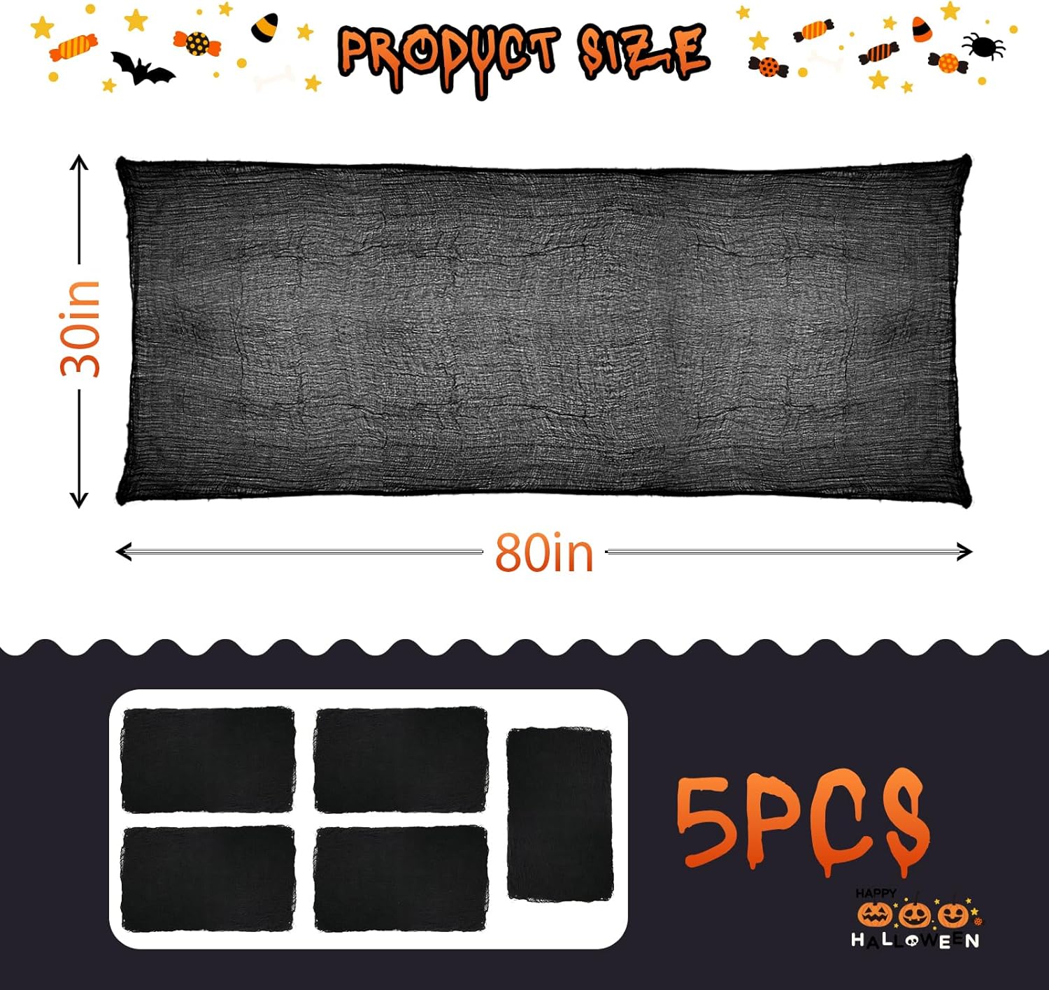 Black Creepy Cloth Fabric by the Yard 30"x80" for Halloween Decor and Party Supplies