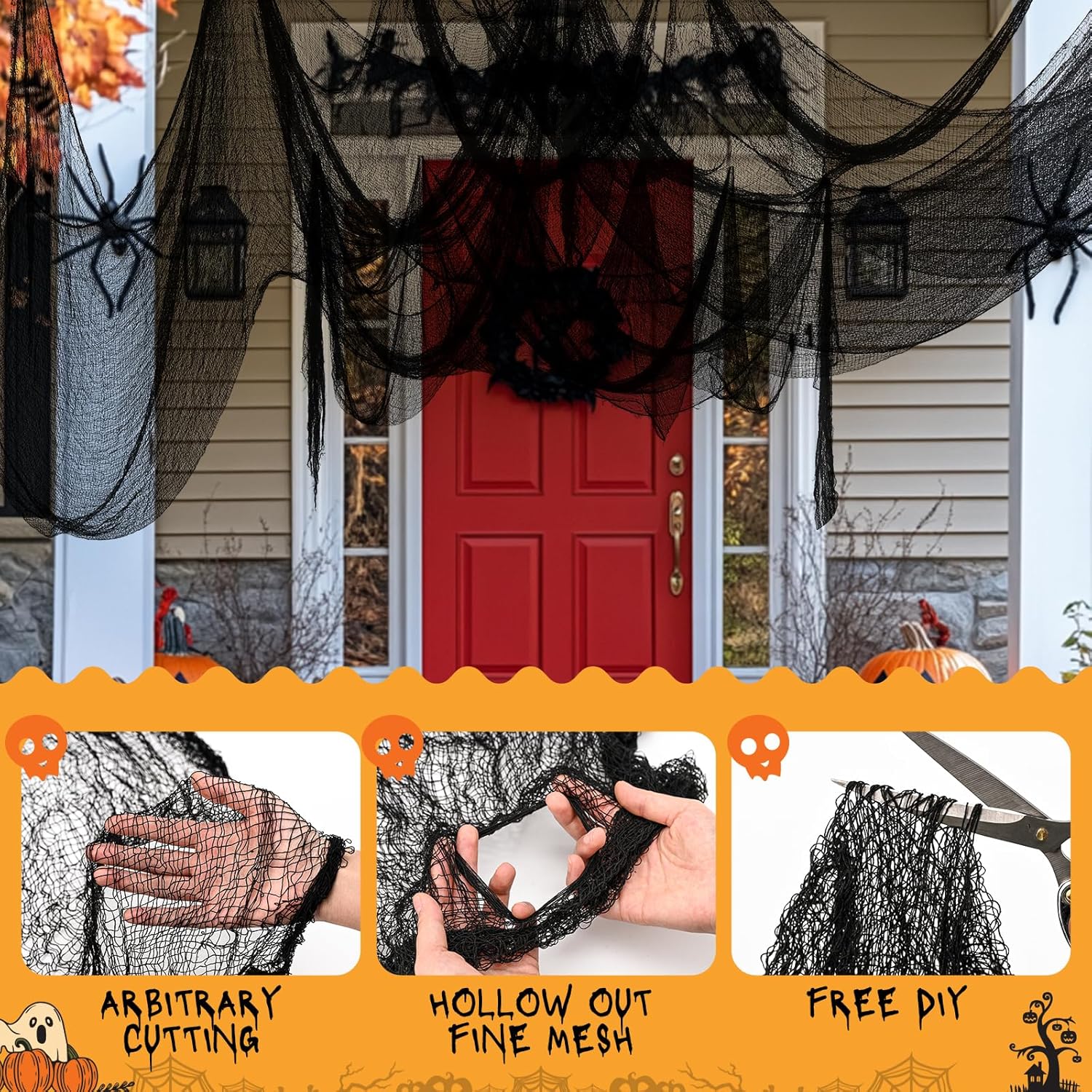 Black Creepy Cloth Fabric by the Yard 30"x80" for Halloween Decor and Party Supplies