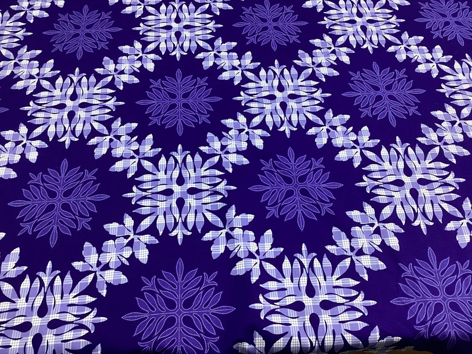 Cotton Hawaiian Print Fabric by the Yard in Purple Palaka Design for Quilting