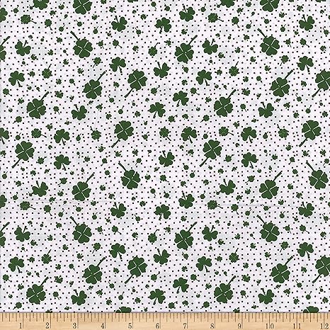 Cotton Green/White Shamrock Pattern Fabric by the Yard for St. Patrick's Day Decor