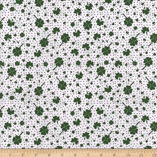 Cotton Green/White Shamrock Pattern Fabric by the Yard for St. Patrick's Day Decor