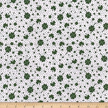 Cotton Green/White Shamrock Pattern Fabric by the Yard for St. Patrick's Day Decor