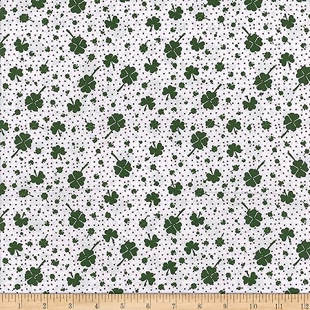 Cotton Green/White Shamrock Pattern Fabric by the Yard for St. Patrick's Day Decor