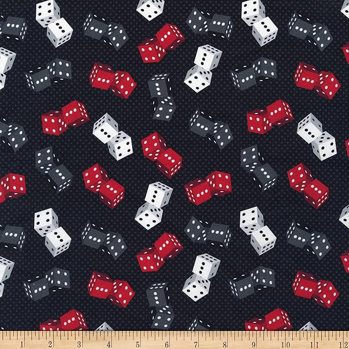 Black Casino Roll The Dice Fabric by the Yard for Crafting & Decor